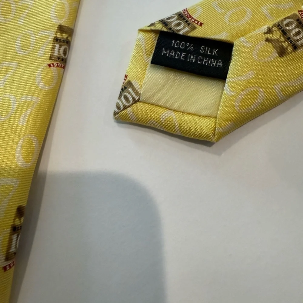 Rare Blue Bell Tie 100 Years Gold Yellow Ice Cream Rare 100% Silk